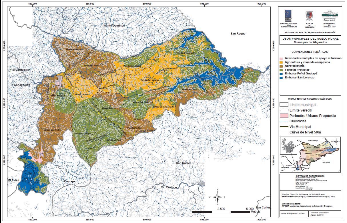 Usos principales del suelo rural municipio de Alejandria.